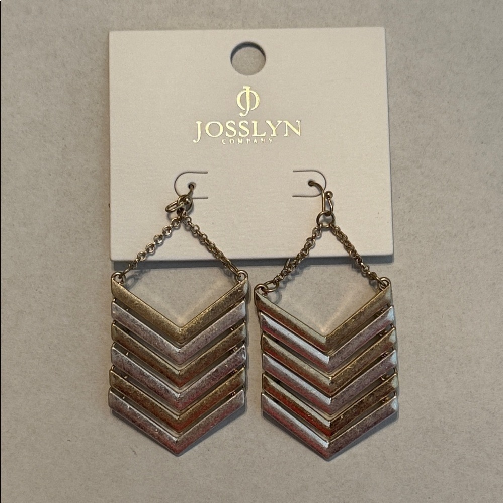 NWT Josslyn Gold & Silver Plated Chevron Drop Earrings